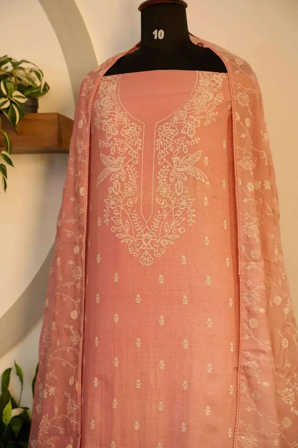 Peach Threadwork Suit Material