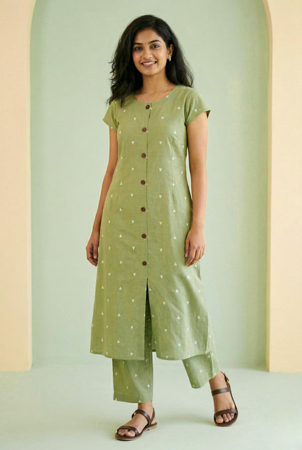 Sage green Button down Kurta Set