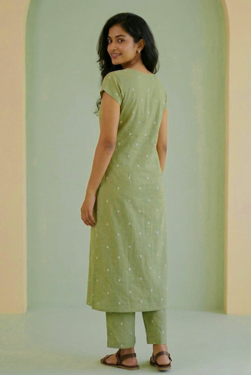 Sage green Button down Kurta Set