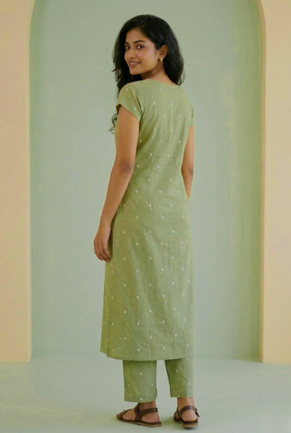 Sage green Button down Kurta Set