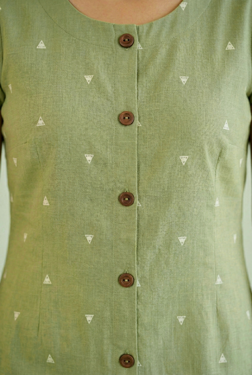 Sage green Button down Kurta Set