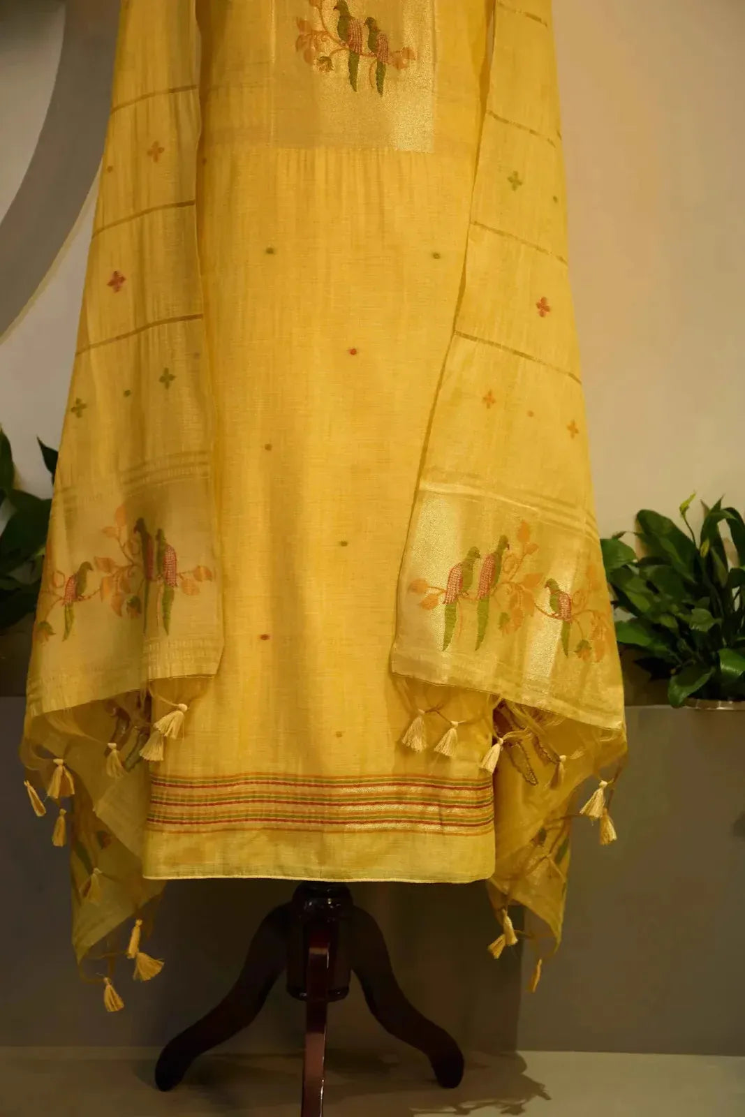 Yellow Jamdani Suit Material - House of Ameyam