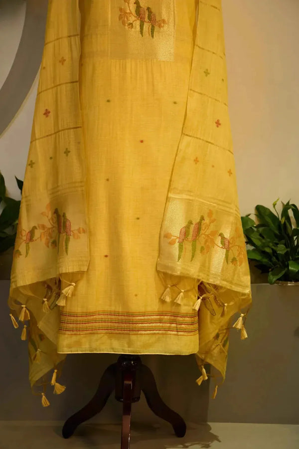 Mustard Yellow Jamdani Suit Material