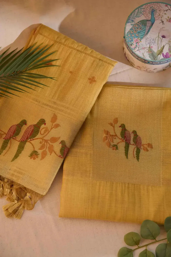 Yellow Jamdani Suit Material - House of Ameyam