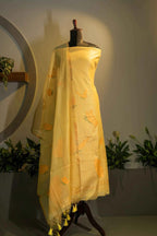 Yellow Mul Chanderi Jamdani - House of Ameyam