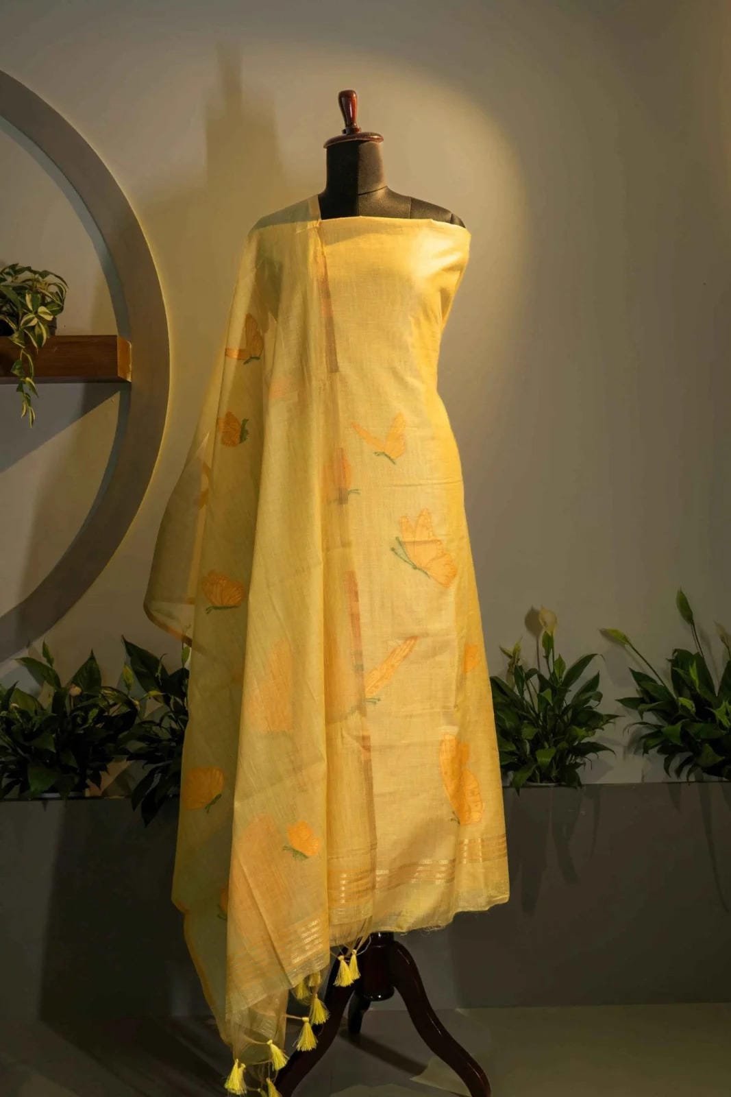 Yellow Mul Chanderi Jamdani - House of Ameyam